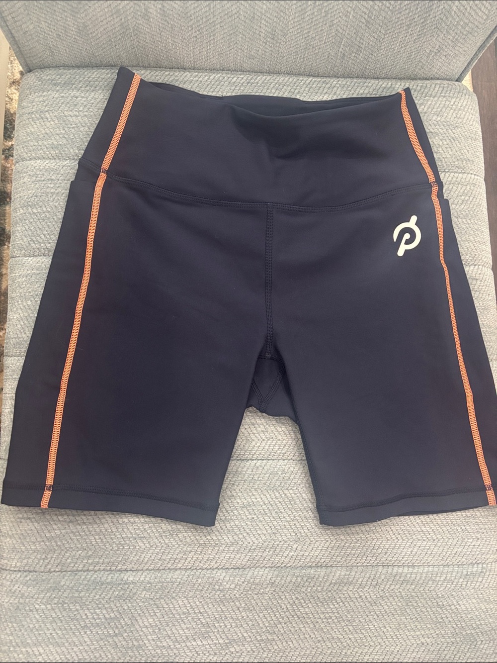 Peloton Navy Bike Shorts with Orange Side Piping